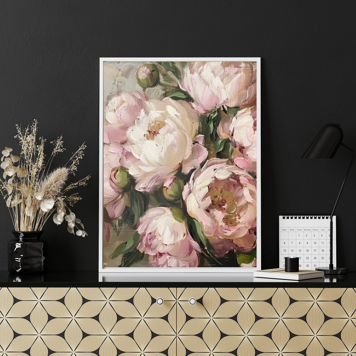 Blush Pink Peonies Impasto Oil Floral Still Life Painting Poster - Image 4