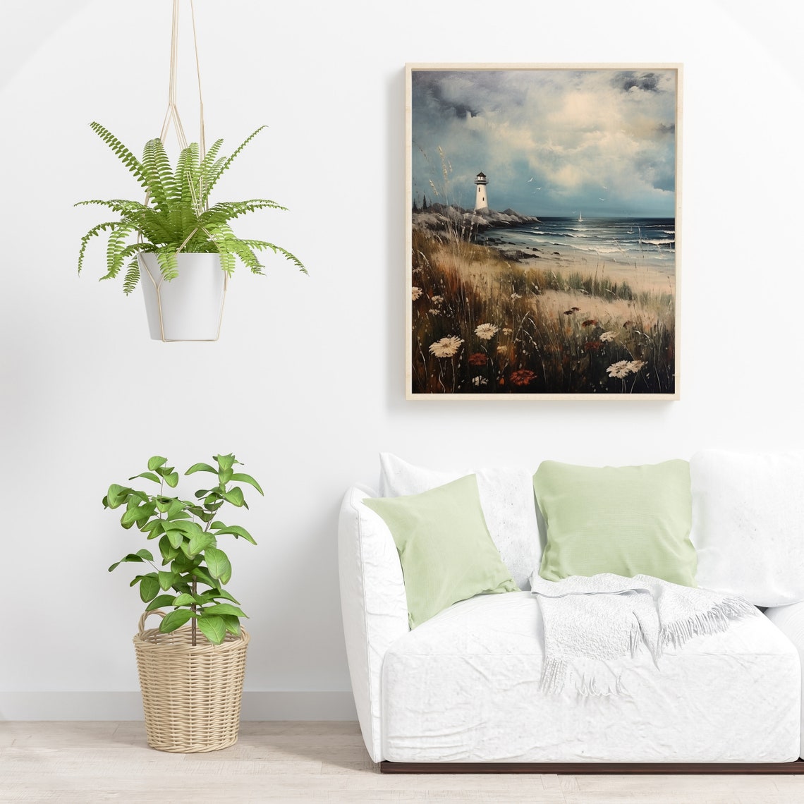 Moody Lighthouse on Rocky Coast Seascape Oil Painting Poster - Image 6