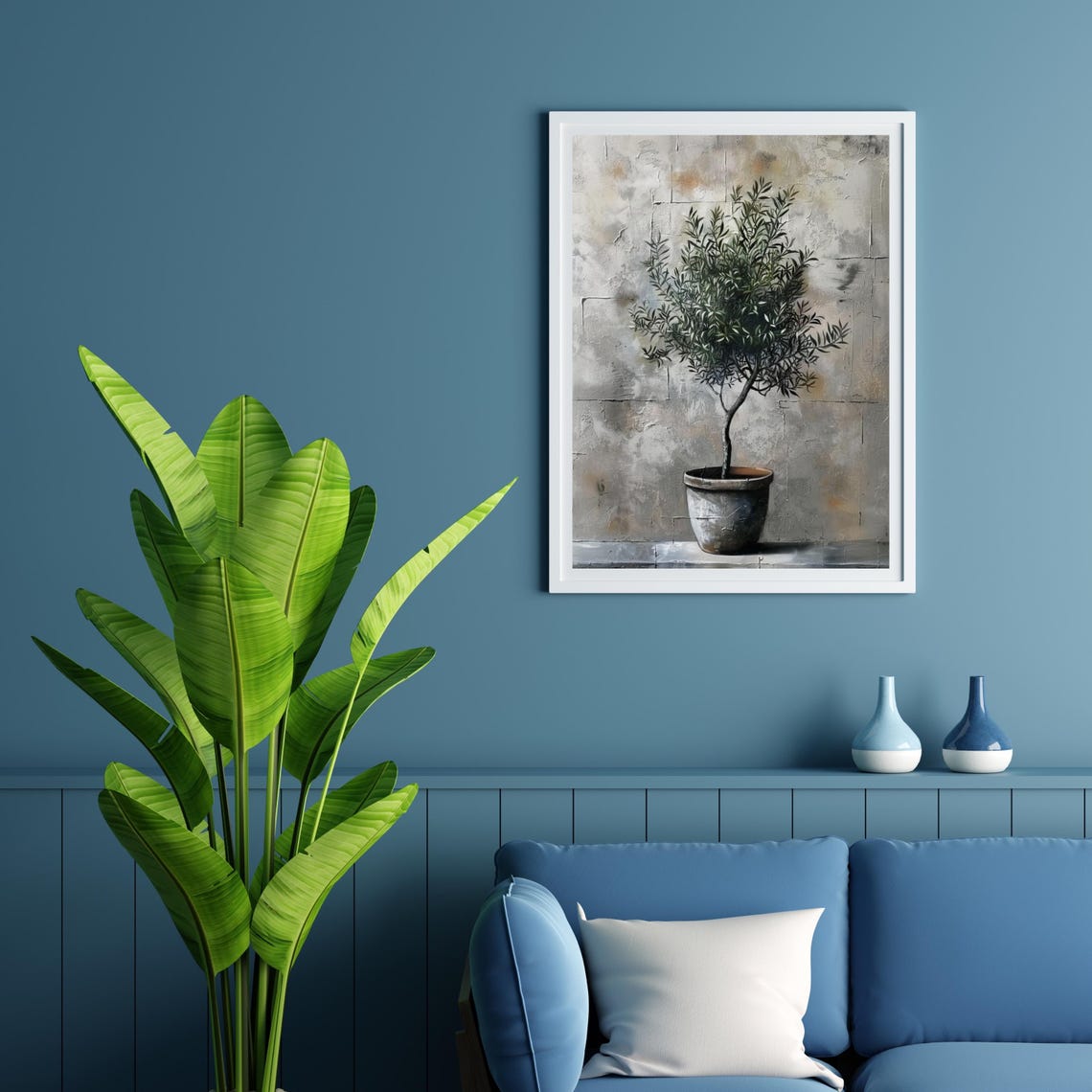 Potted Olive Tree Rustic Gray Wall Minimalist Botanical Art Poster - Image 6