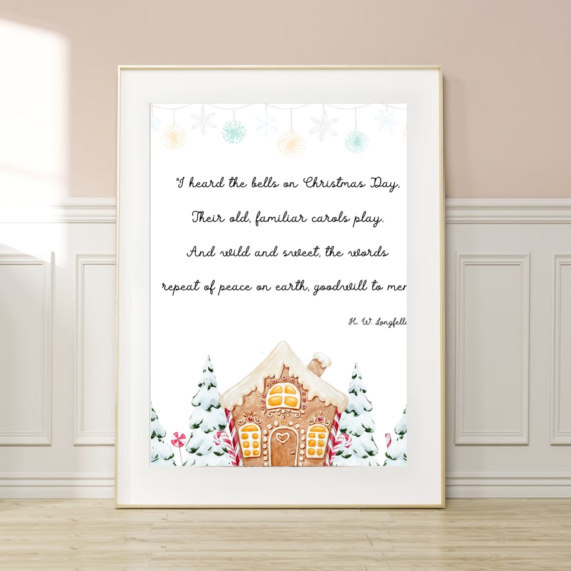 Longfellow Christmas Bells Quote with Gingerbread House Poster - Image 6