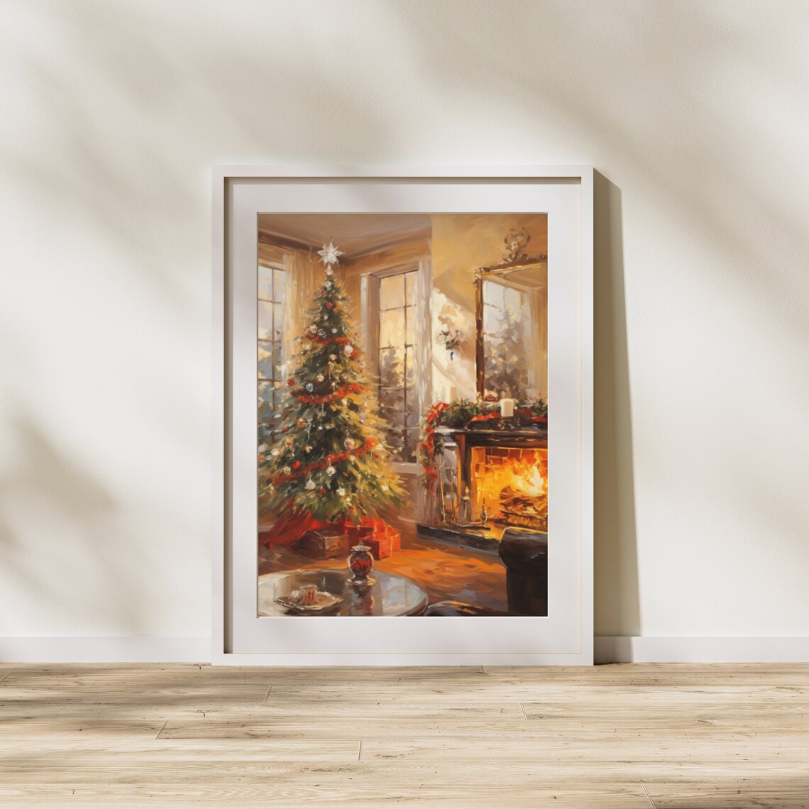 Cozy Christmas Living Room Fireplace Tree Warm Holiday Wall Art - Image 4