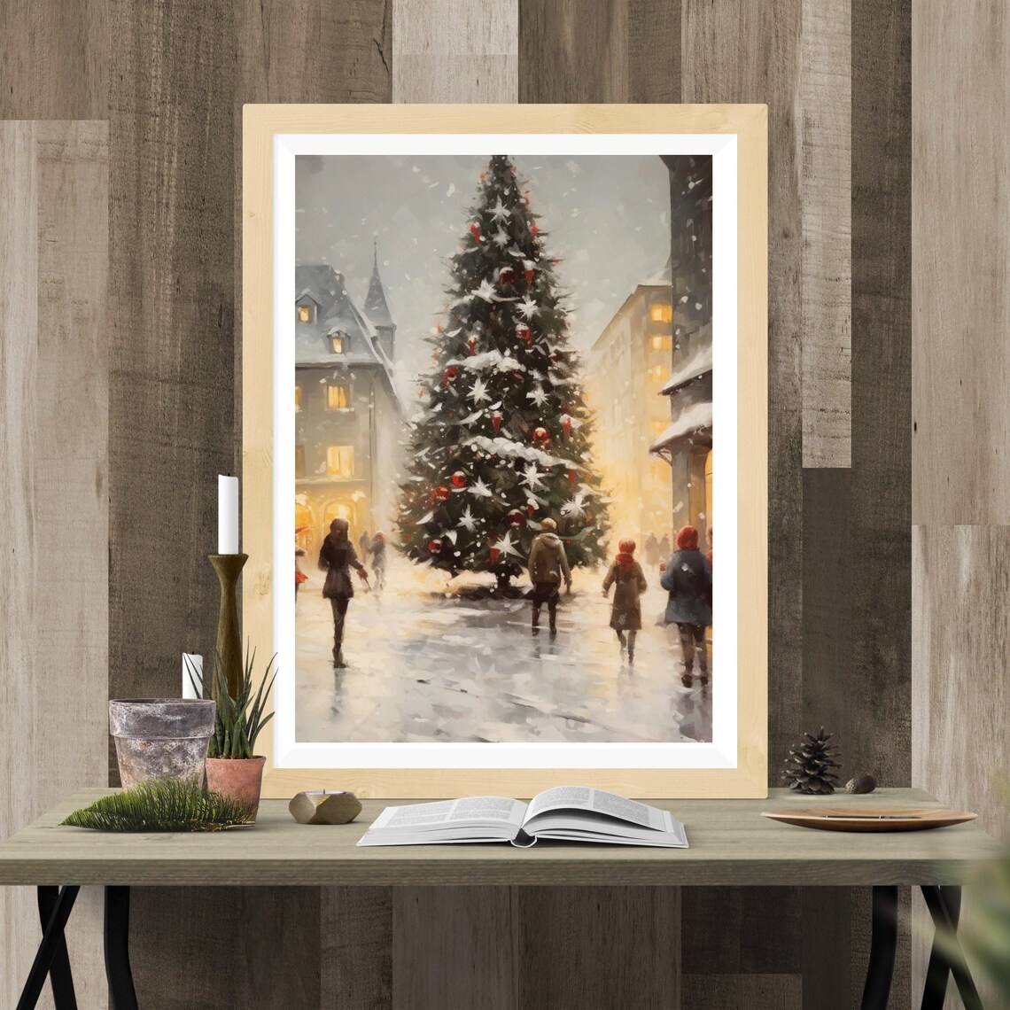 Modern Christmas Wall Art City Street Painting Festive Holiday Home Decor Snowy Town Artwork Winter Xmas Street 241 - Image 5
