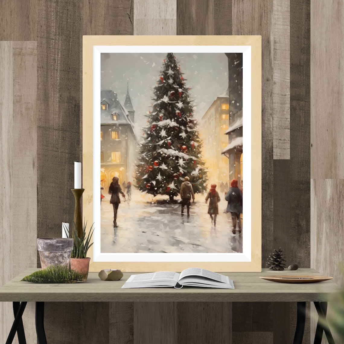 Snowy City Street Christmas Tree Evening Lights Vintage Holiday Poster - Image 5