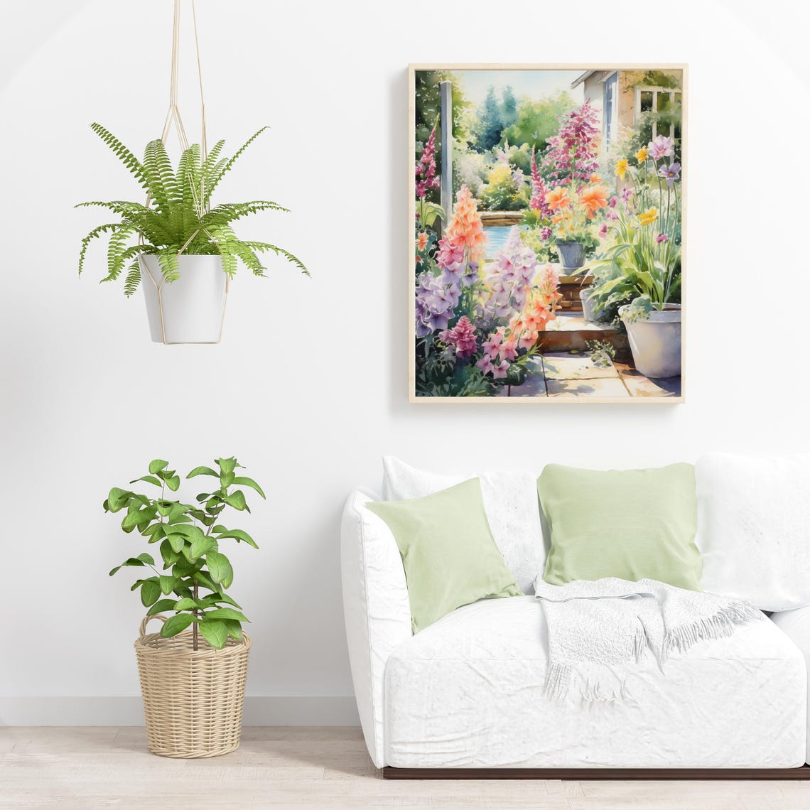 Sunny Mediterranean Flower Garden Colorful Blooms Watercolor Poster - Image 3