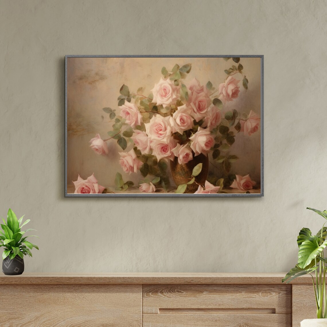 Vintage Pink Roses Still Life Oil Painting Vase Floral Poster - Image 4