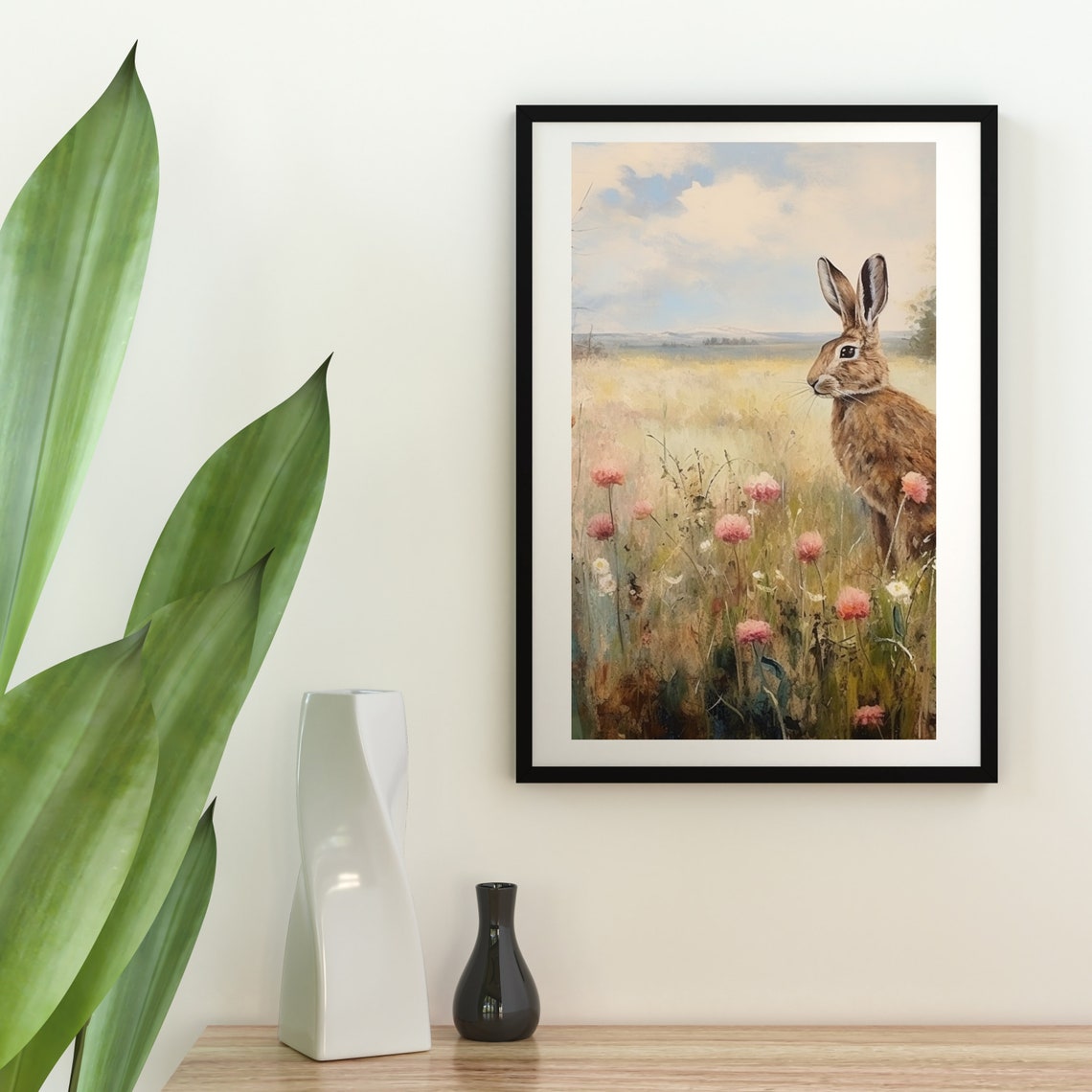 Wild Hare In Pink Wildflower Meadow Spring Countryside Bunny Poster - Image 2