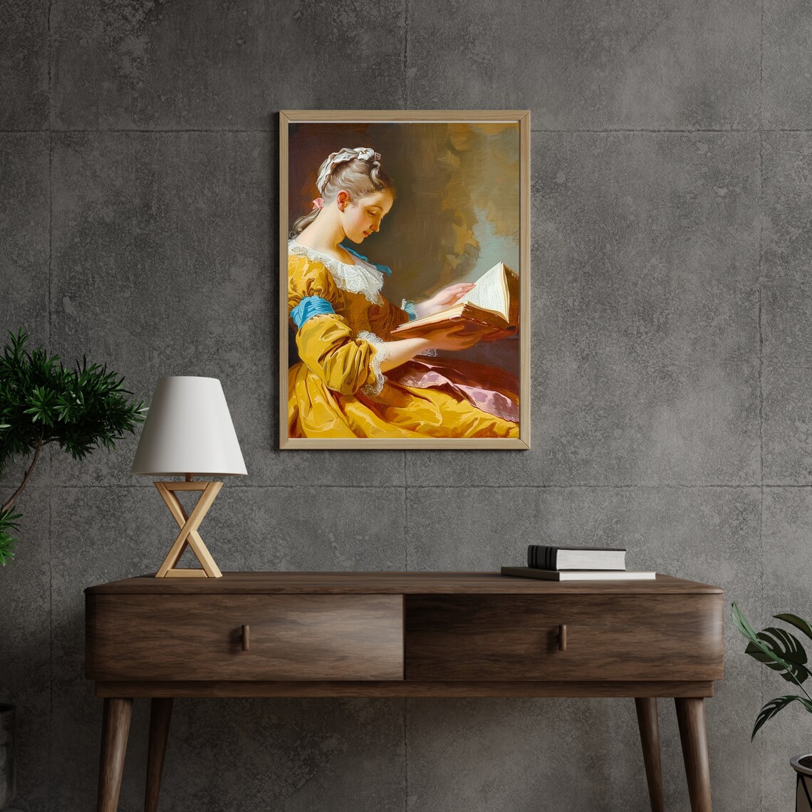 Elegant Woman Reading Book In Yellow Dress Classic Painting Poster - Image 4