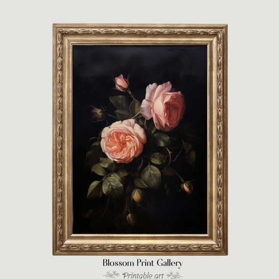 Vintage Moody Dark Flower Print Moody Goth Oil Painting Dark Academia Botanical Decor Dark Aesthetic Cottagecore Still Life 302