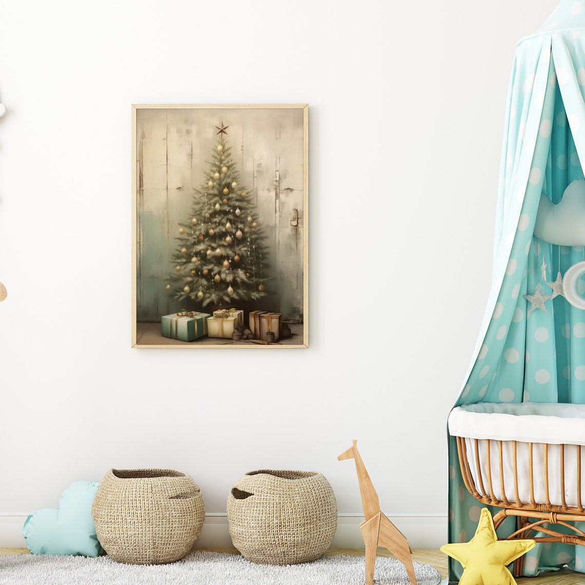 Minimalist Christmas Tree Gold Ornaments Star Neutral Art Poster - Image 6