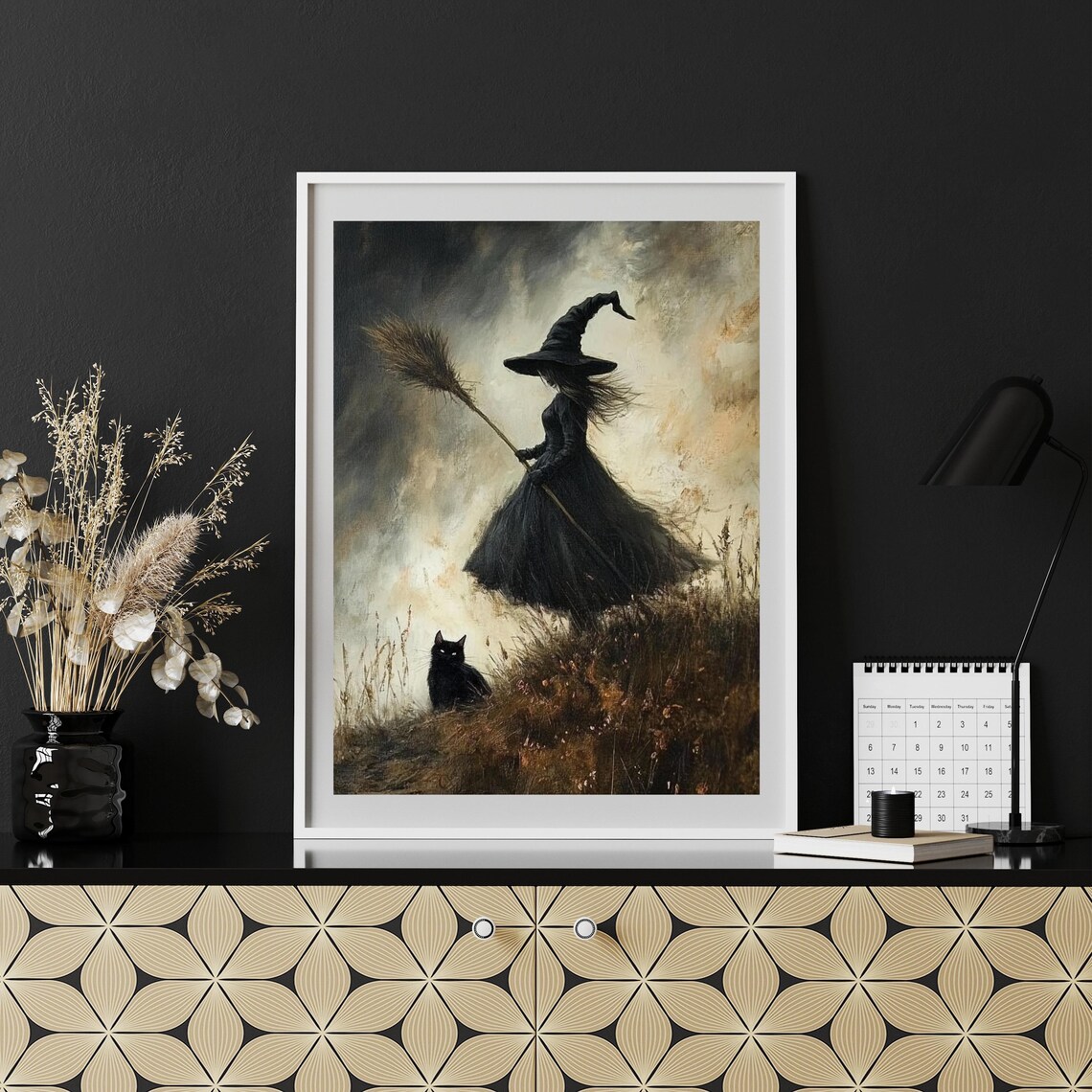 Witch And Cat Vintage Halloween Art Print - Image 6