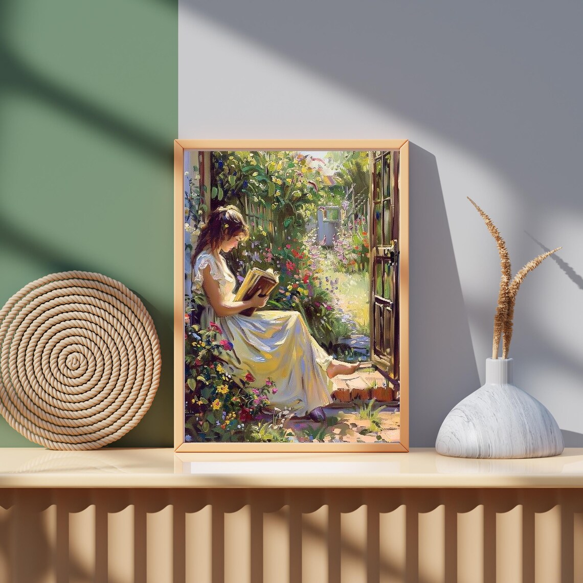 Woman Reading Book in Blooming Garden Impressionist Painting Poster - Image 4