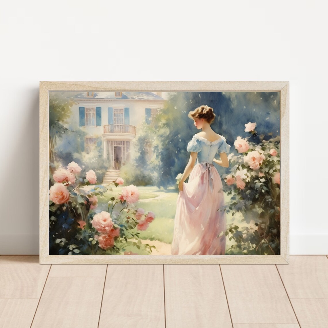 Elegant Lady In Rose Garden By Country Manor Vintage Painting Poster - Image 6
