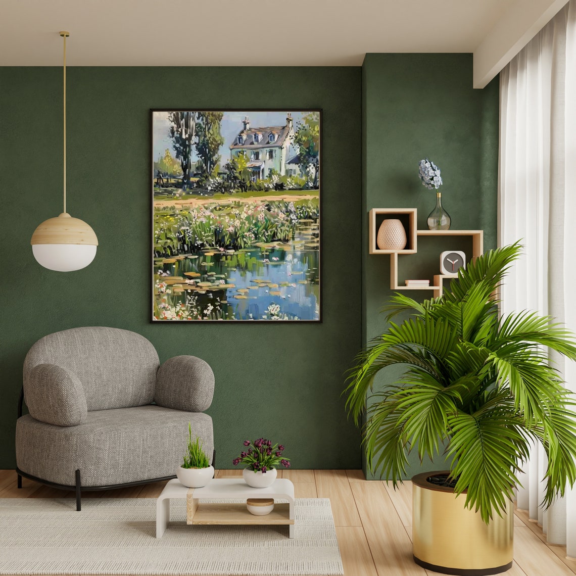 Cottage Oil Painting Vintage White Flower Garden Wall Art Living Room Decor Summer Country Print Cottagecore 601 - Image 3
