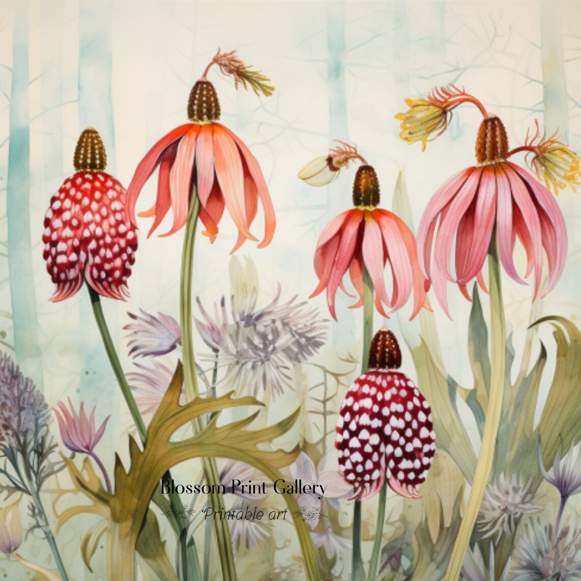 Pink Coneflowers Botanical Garden Watercolor Floral Art Poster - Image 5