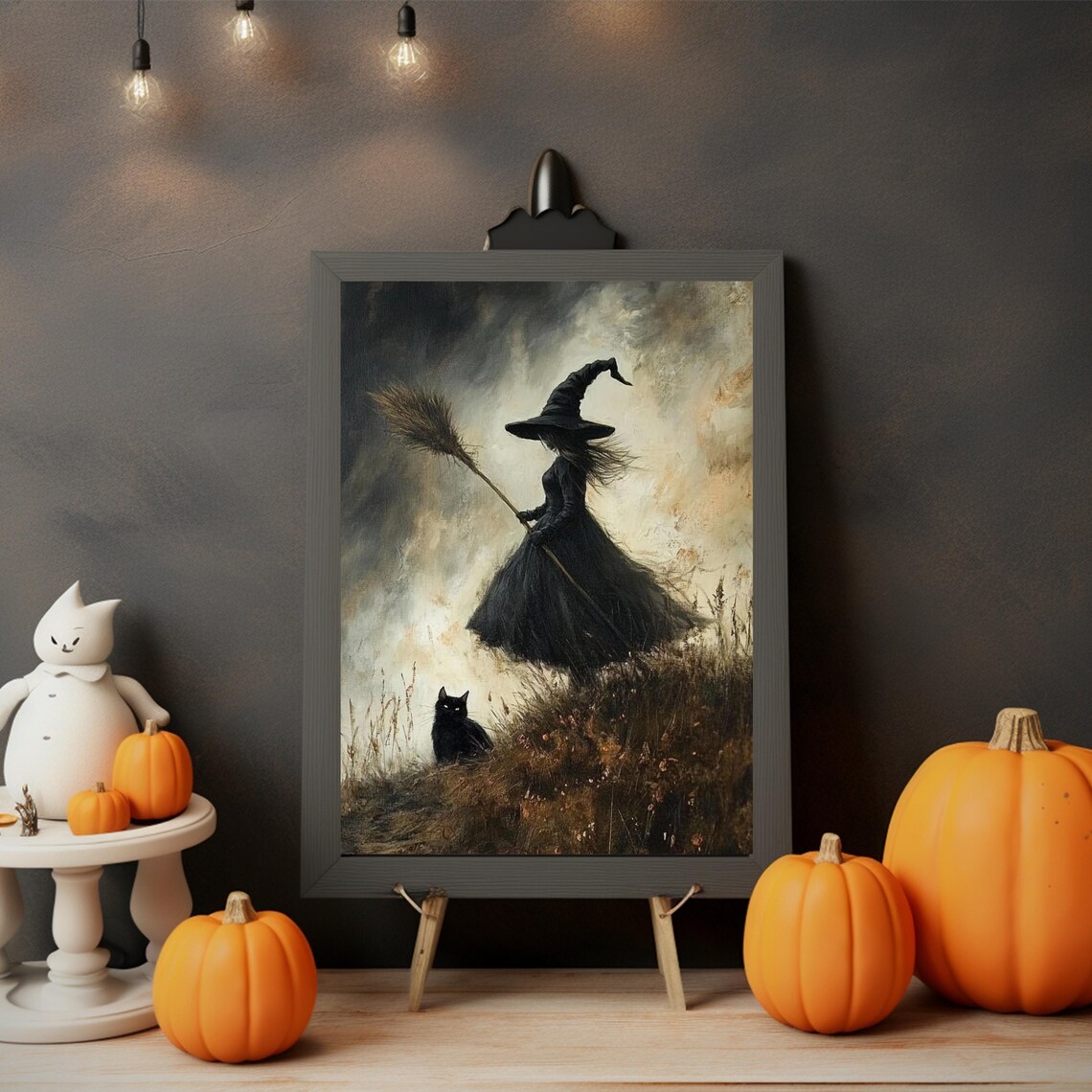 Witch And Cat Vintage Halloween Art Print - Image 2