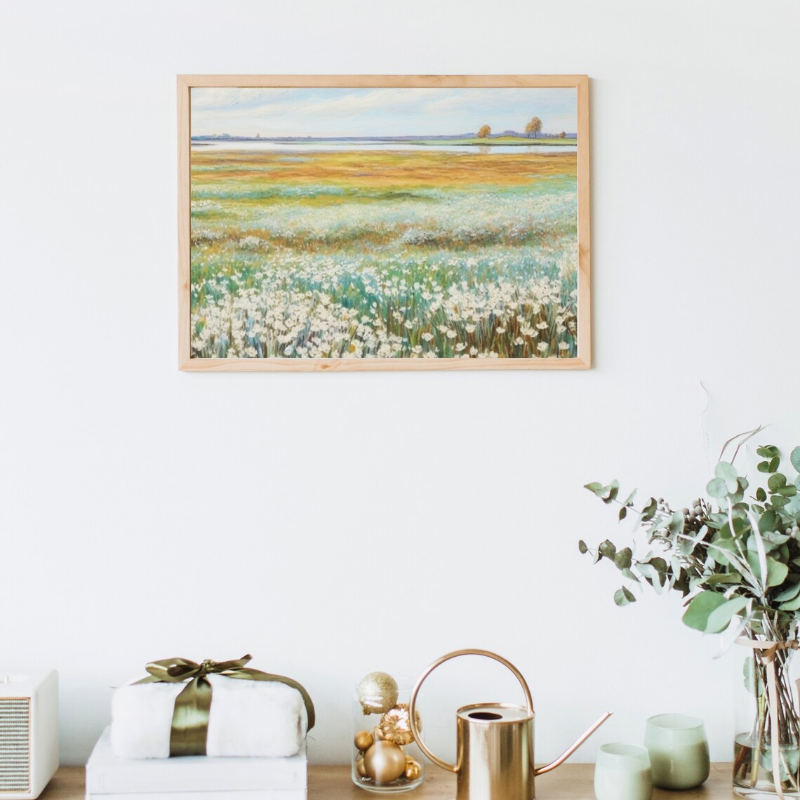 White Wildflower Meadow Golden Marsh Landscape Vintage Oil Painting Poster - Image 4