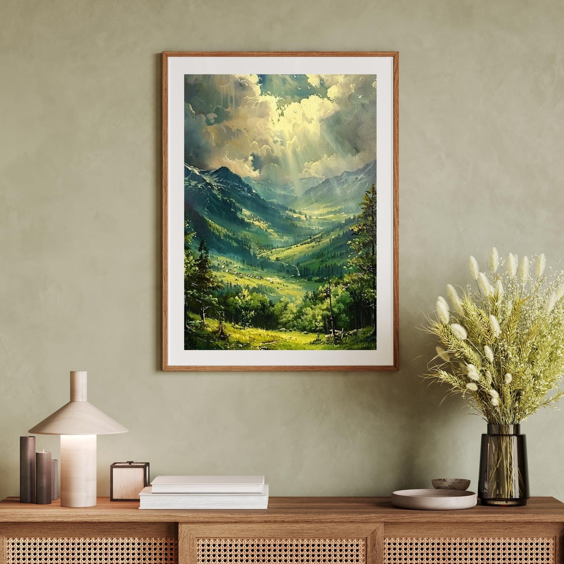 Mountains Valley Landscape Sunlit Serenity Art Print Rustic Landscape Poster Cabin Decor Springfield 967 - Image 2