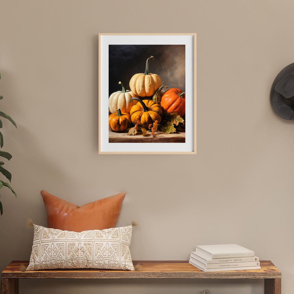 Autumn Pumpkins And Gourds Still Life Dark Fall Painting Poster - Image 5