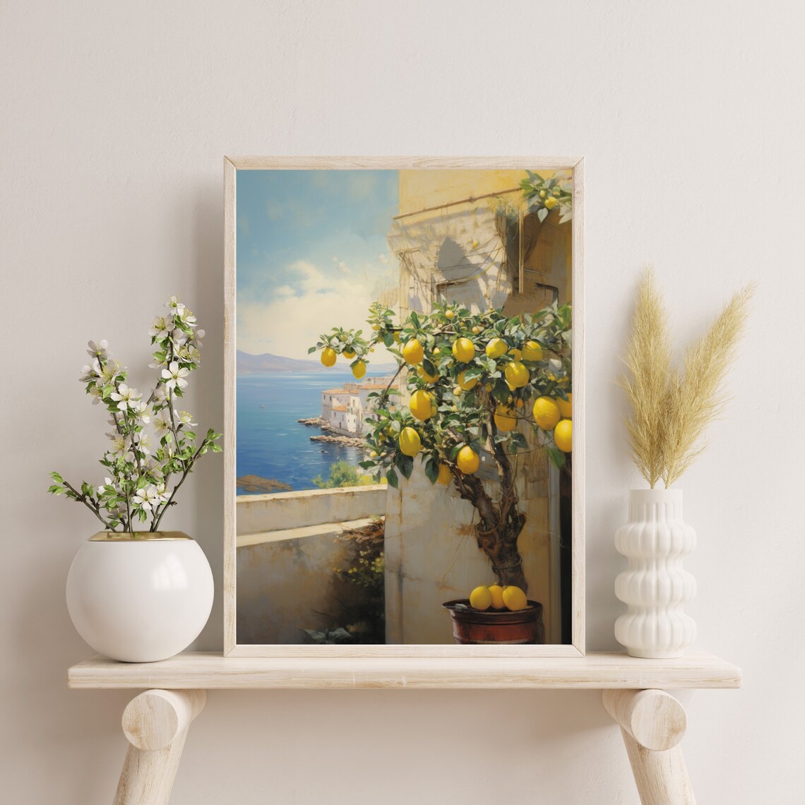 Mediterranean Lemon Tree Terrace Overlooking Sea Vintage Landscape Poster - Image 5