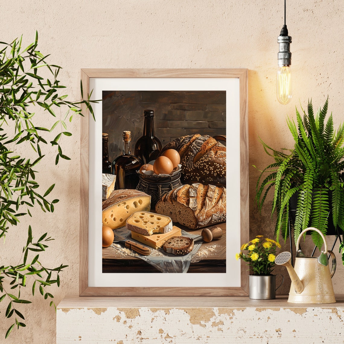 Hearty Rustic Bread Cheese Eggs And Wine Still Life Kitchen Poster - Image 3