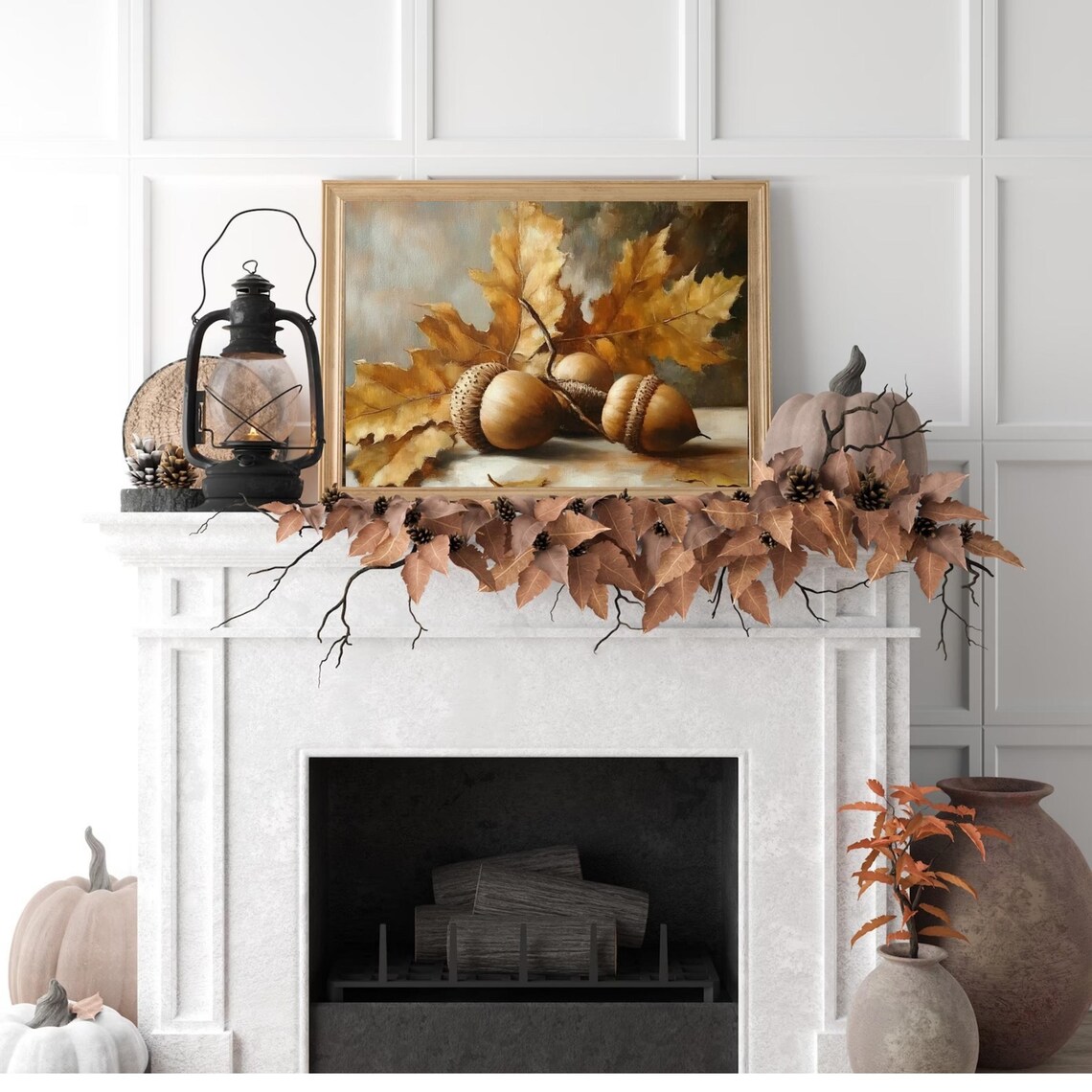 Golden Acorns and Autumn Leaves Still Life Oil Painting Poster - Image 6