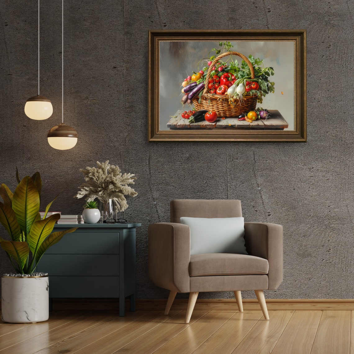 Harvest Vegetable Basket Still Life Oil Painting Kitchen Poster - Image 4