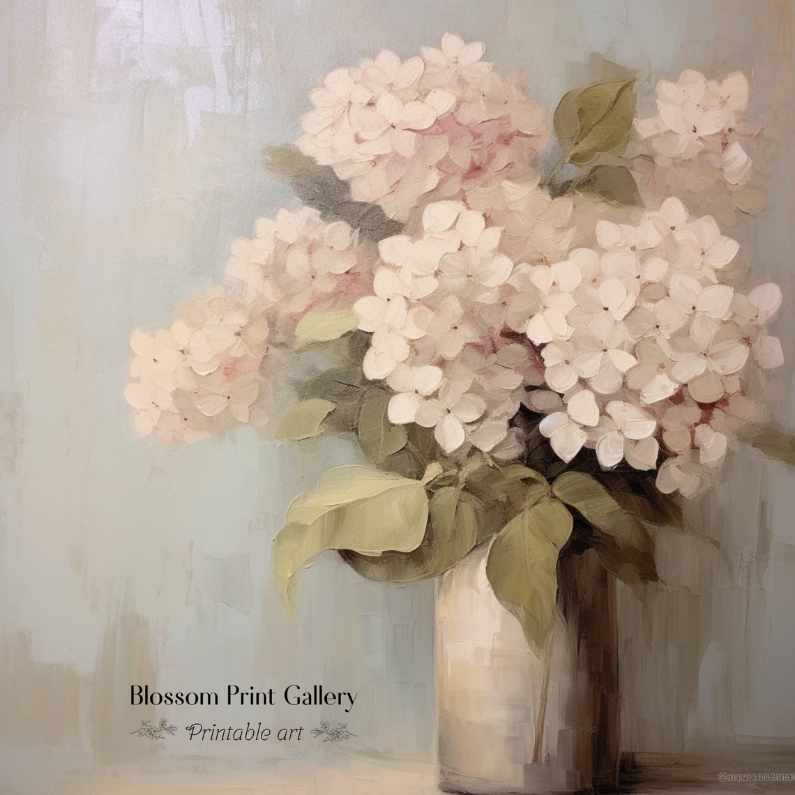 Pale Pink Hydrangeas In A White Vase On A Soft Muted Background Print - Image 2
