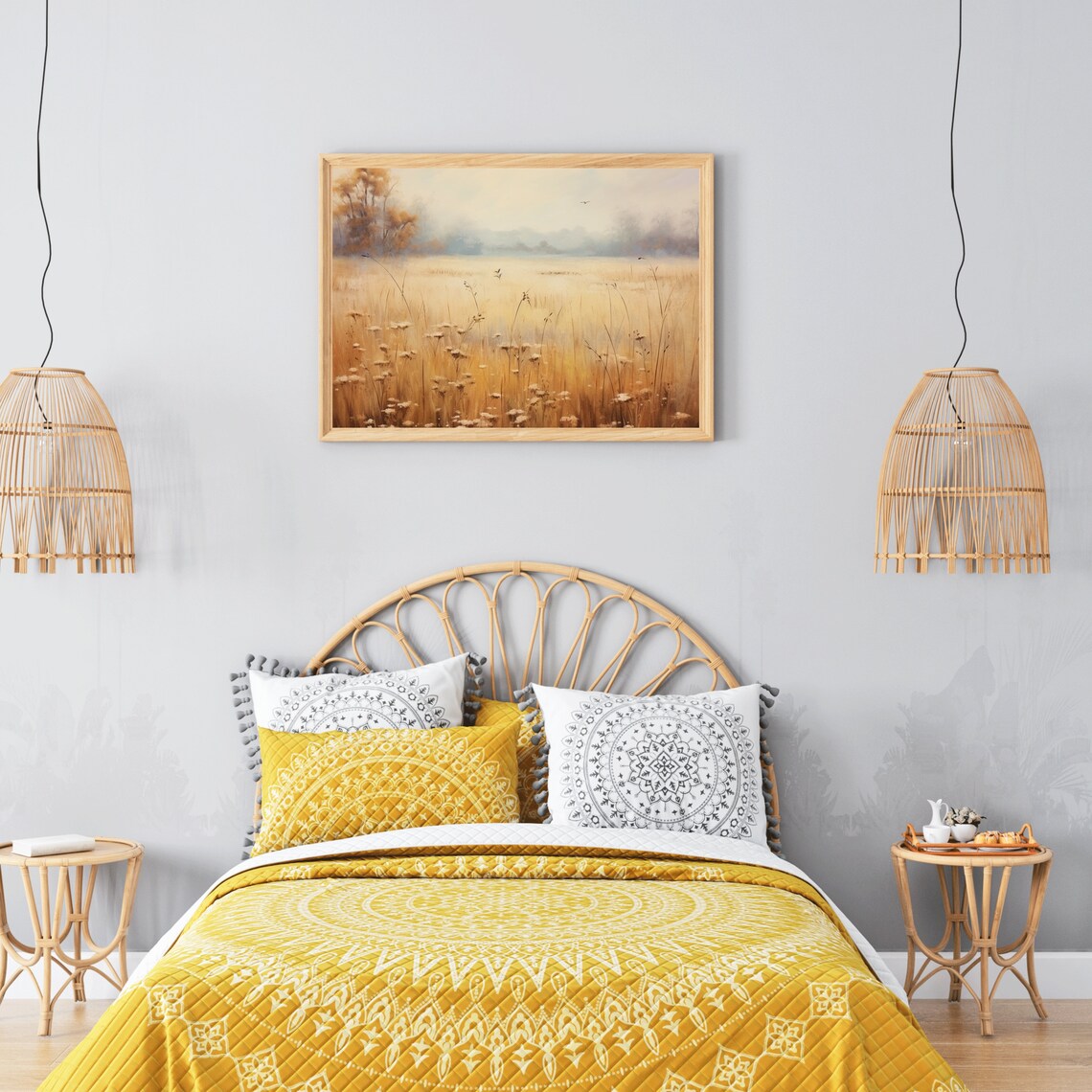 Golden Autumn Meadow Mist Soft Wildflowers Fall Prairie Landscape Poster - Image 6
