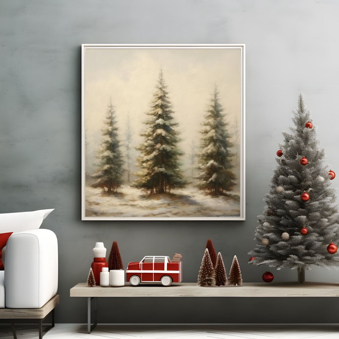 Snow Covered Pines In Winter Forest Misty Landscape Painting Poster - Image 4