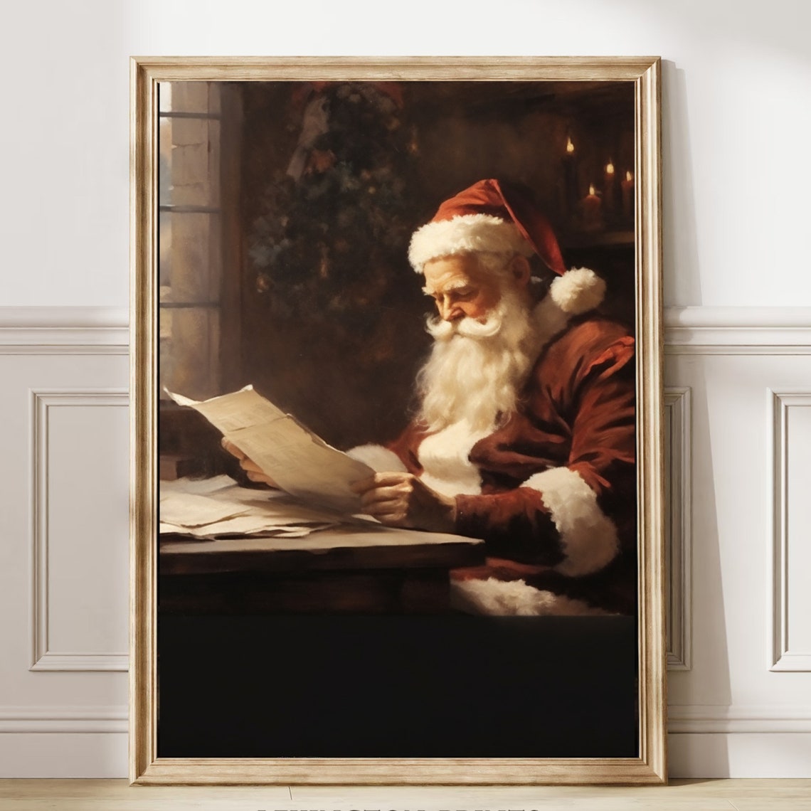 Santa Claus Reading Christmas Letters Candlelight Painting Poster - Image 6