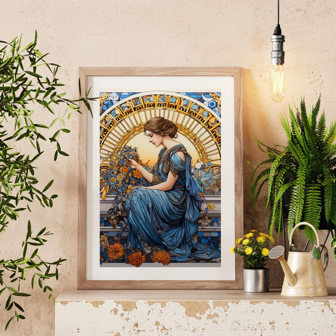 Woman In Blue Dress Wall Art Still Life Print Mosaic Wall Art Tempered Glass Decor Stained Glass Greek Art Woman Portrait 744 - Image 4