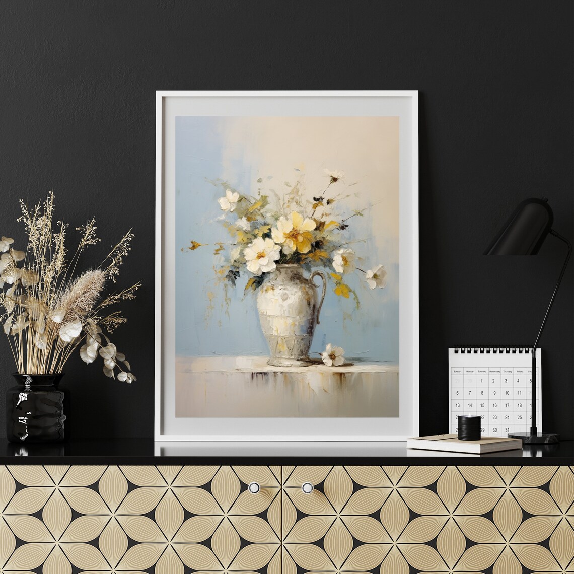 White Flowers In Antique Vase Painting Still Life Art Home Decor Oil Painting Vintage Botanical Art Neutral Minimal Wall Art 500 - Image 2