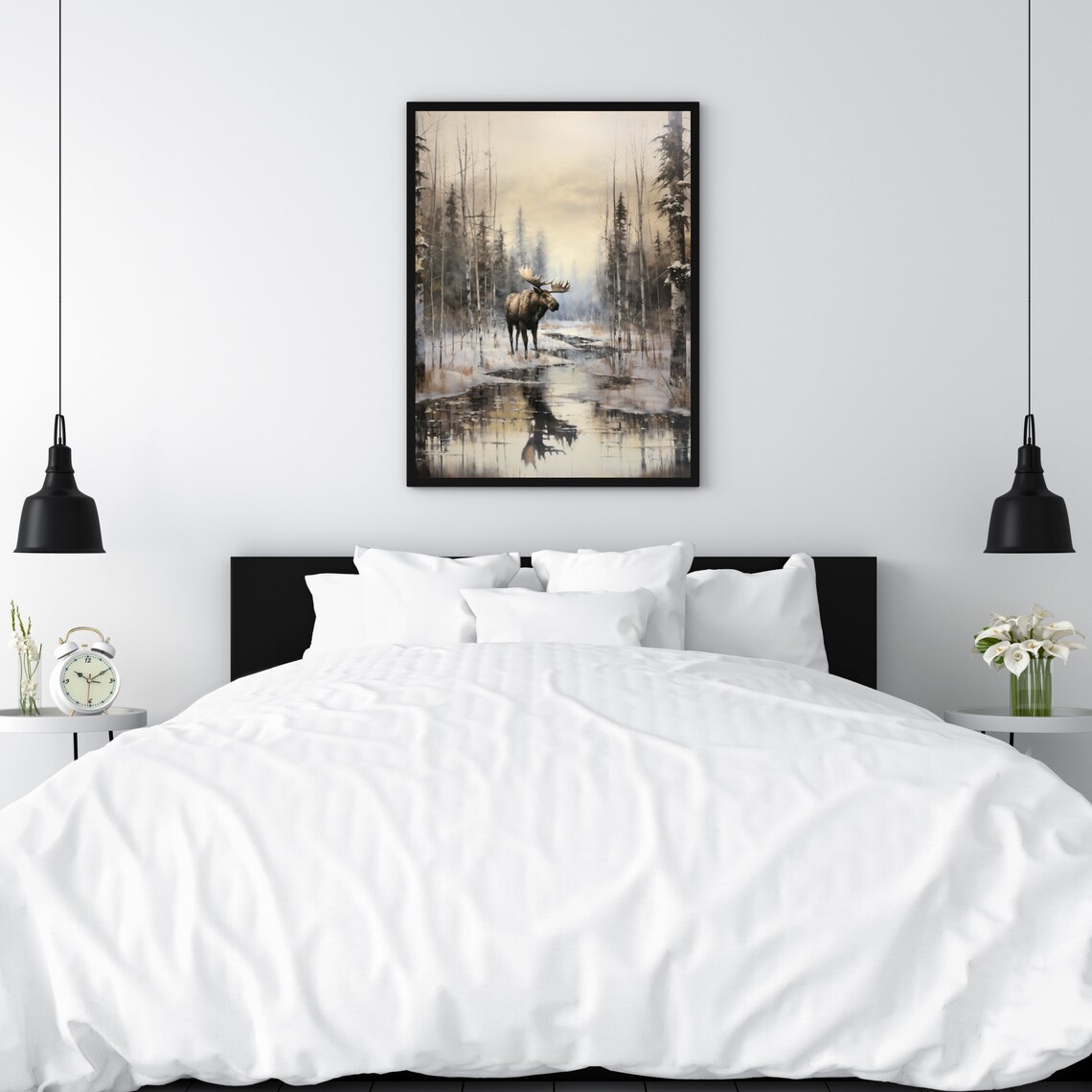 Majestic Moose In Snowy Forest By Still Water Winter Wildlife Poster - Image 5