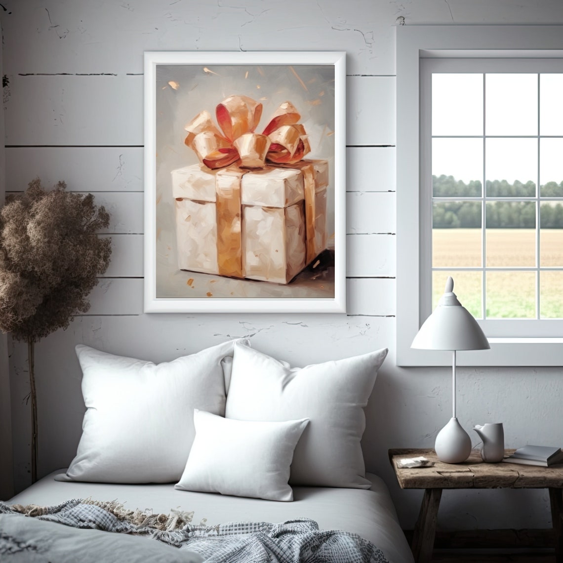 Painted Gift Box With Gold Bow Christmas Present Still Life Art Poster - Image 6