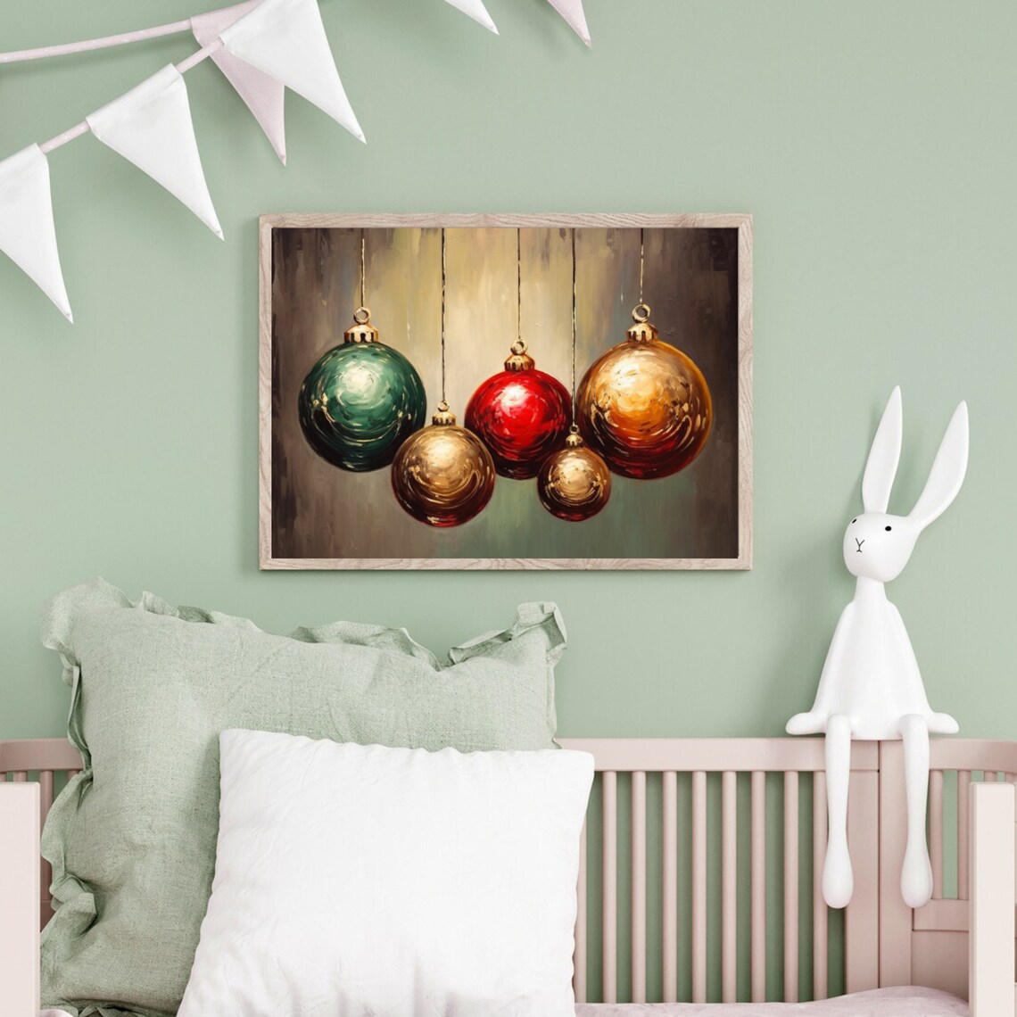 Vintage Hanging Christmas Tree Baubles Ornaments Red Gold Green Poster - Image 6