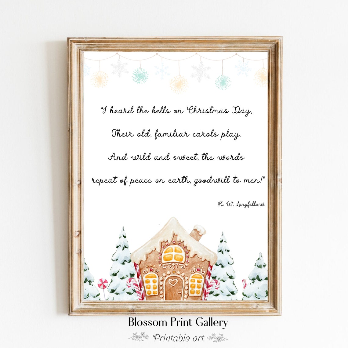 Longfellow Christmas Bells Quote with Gingerbread House Poster