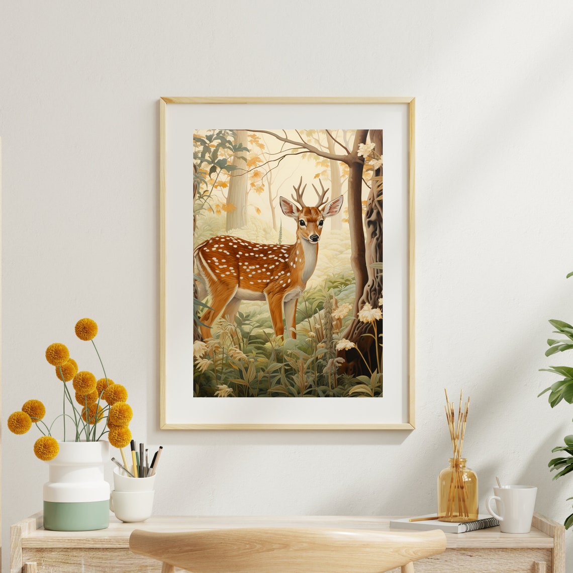 Young Spotted Deer in Golden Forest Wildlife Painting Nursery Poster - Image 6