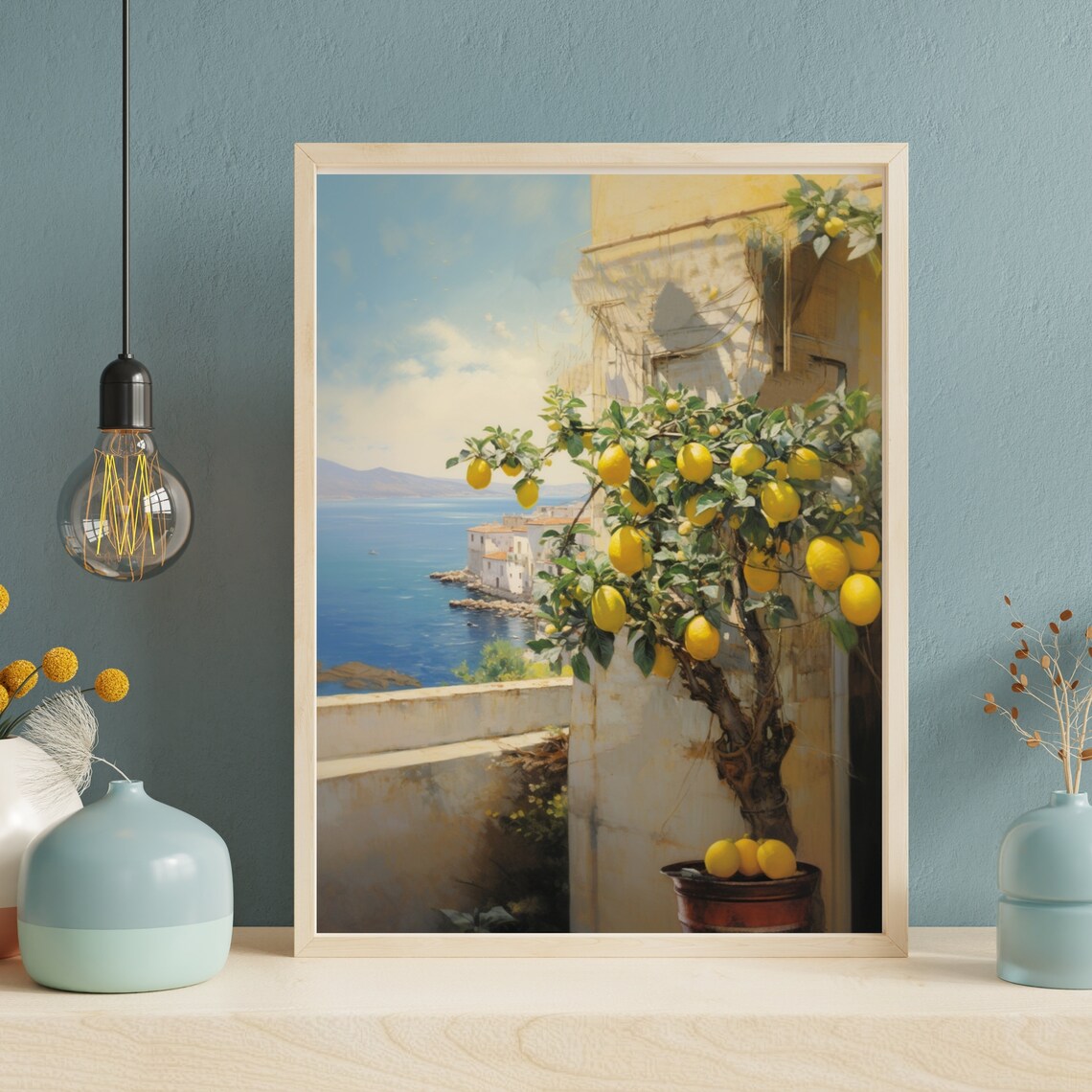 Mediterranean Lemon Tree Terrace Overlooking Sea Vintage Landscape Poster - Image 6