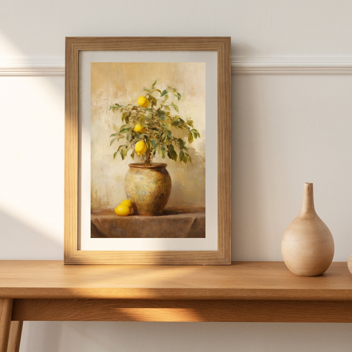 Lemon Tree With Ripe Fruit In Antique Clay Vase Painting Poster - Image 4