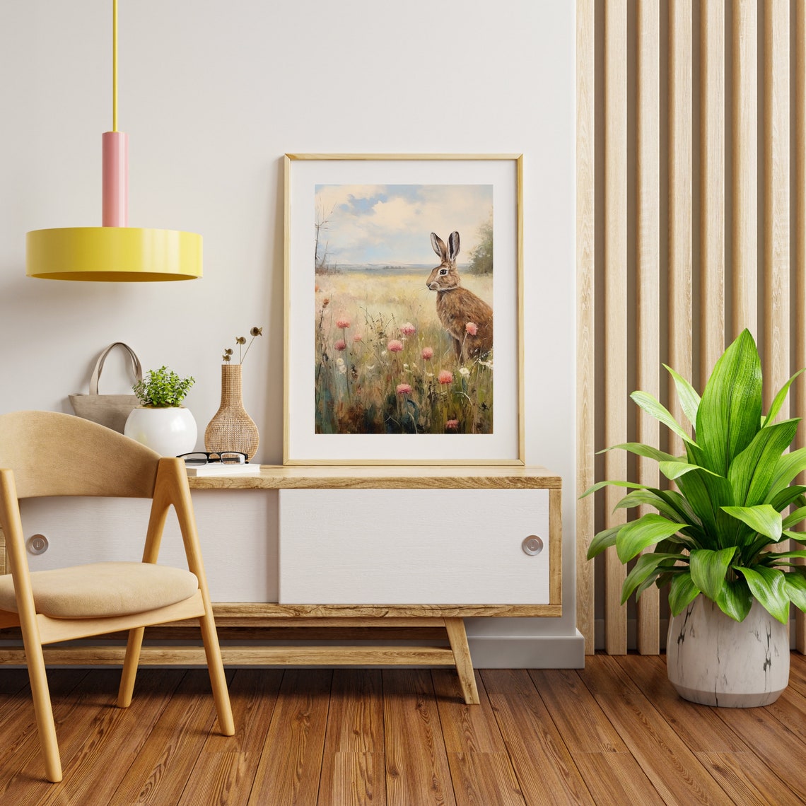 Wild Hare In Pink Wildflower Meadow Spring Countryside Bunny Poster - Image 5