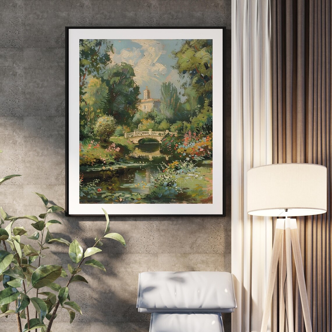 Vintage Garden Stone Bridge Reflecting Pond Villa Landscape Art Poster - Image 2