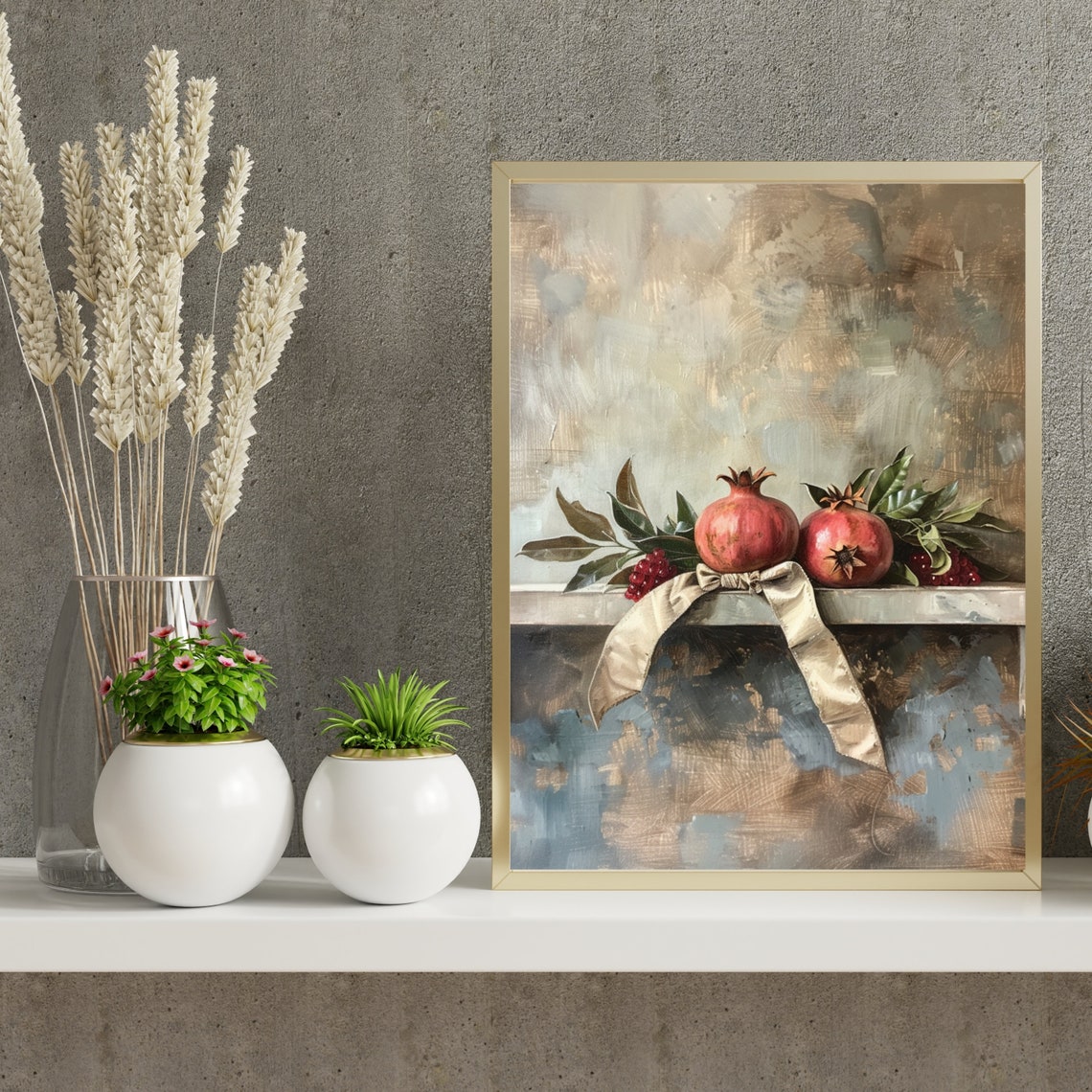 Pomegranate Ribbon Still Life Berries Impressionist Painting Poster - Image 5