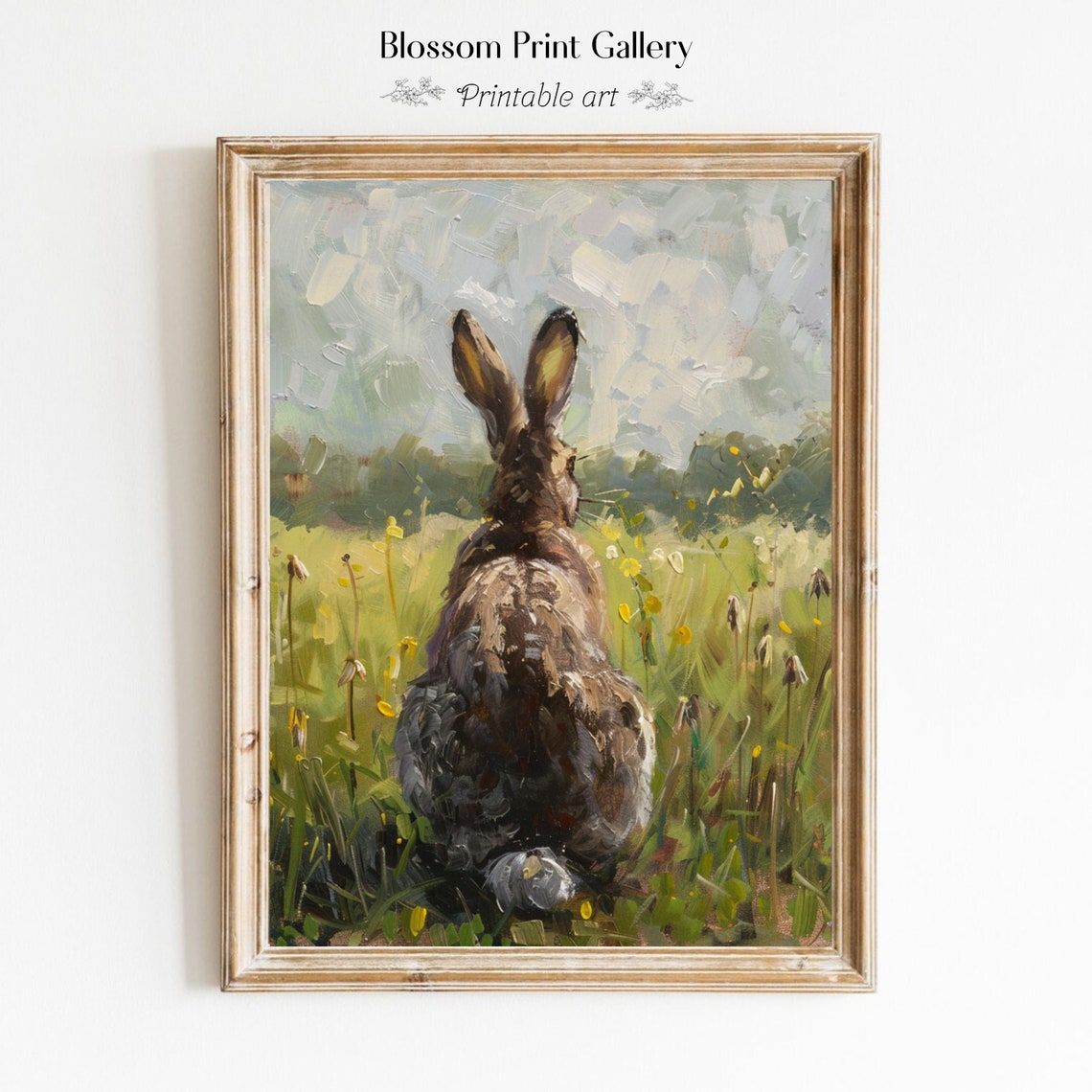 Rabbit In Wildflower Meadow Impressionist Bunny Painting Poster