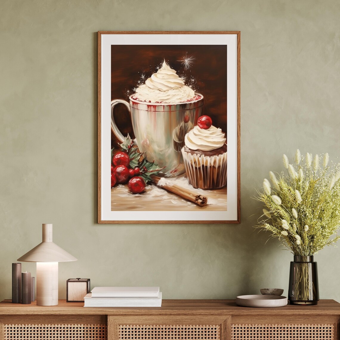 Hot Cocoa Mug with Whipped Cream and Cupcake Painting Poster - Image 2
