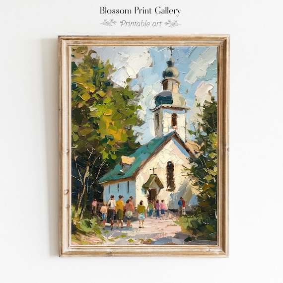 Village Church With Bell Tower Summer Landscape Painting Poster