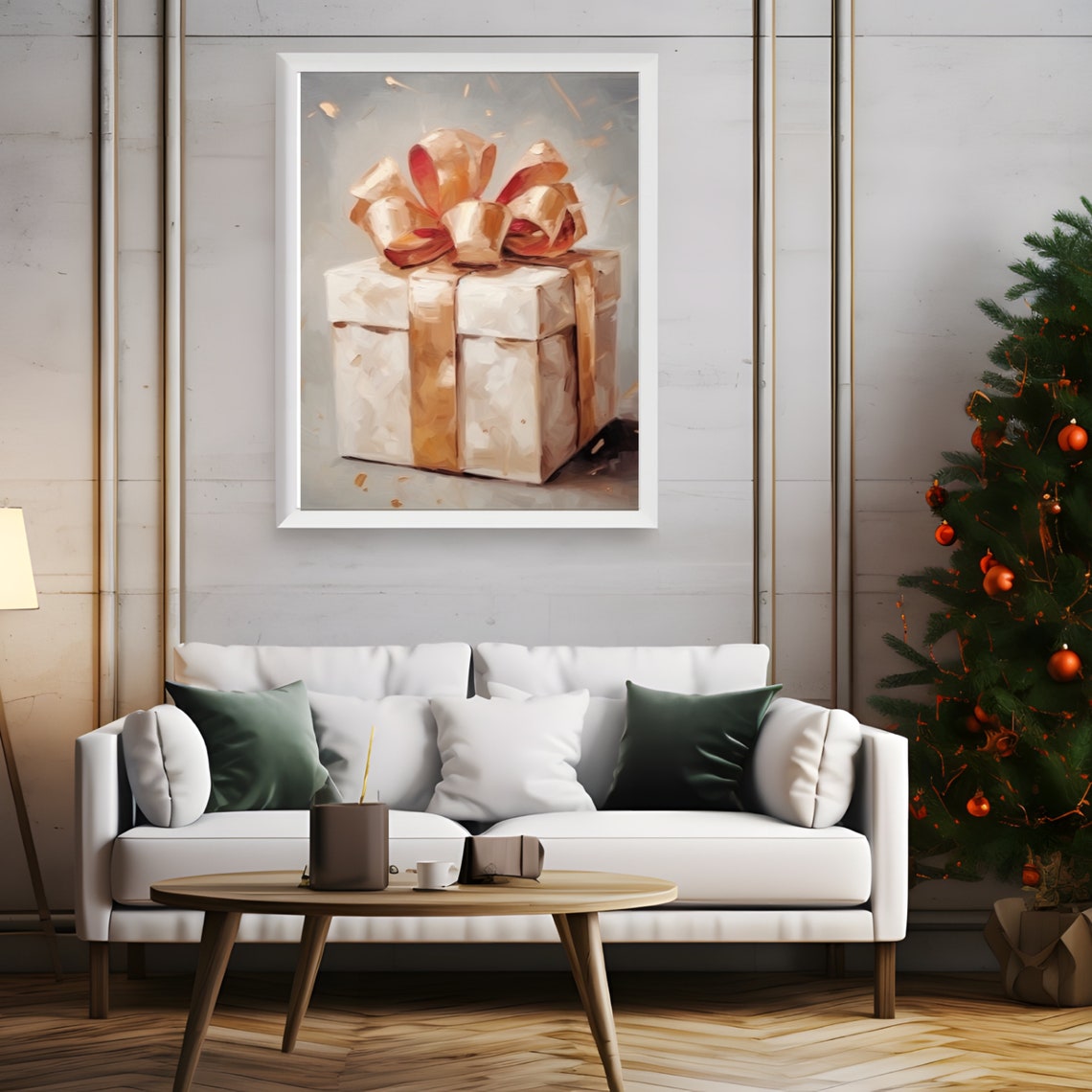 Painted Gift Box With Gold Bow Christmas Present Still Life Art Poster - Image 5