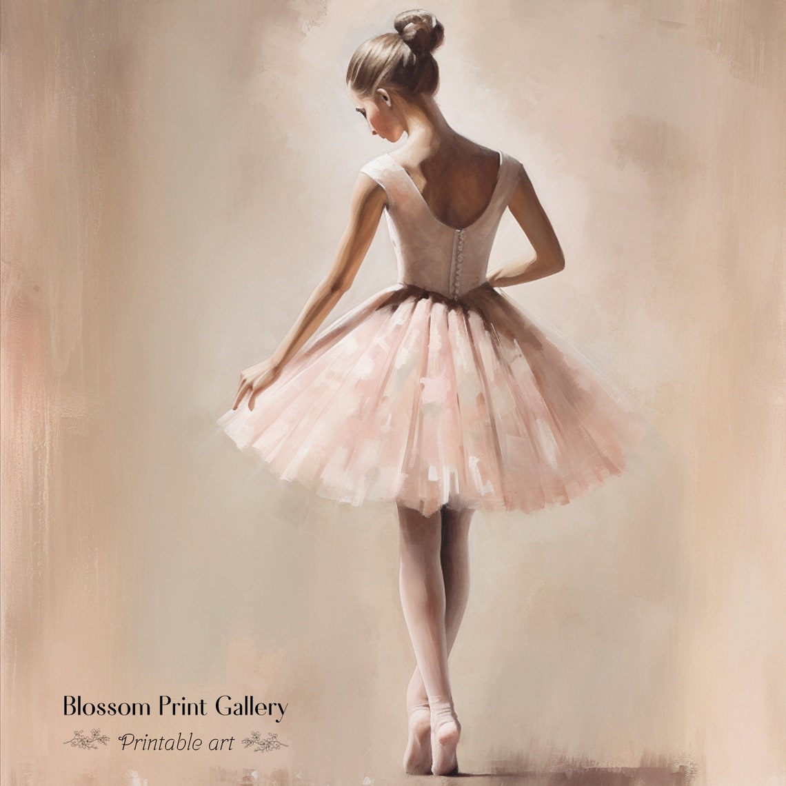 Elegant Ballerina Pink Tutu Back View Soft Ballet Painting Poster - Image 3