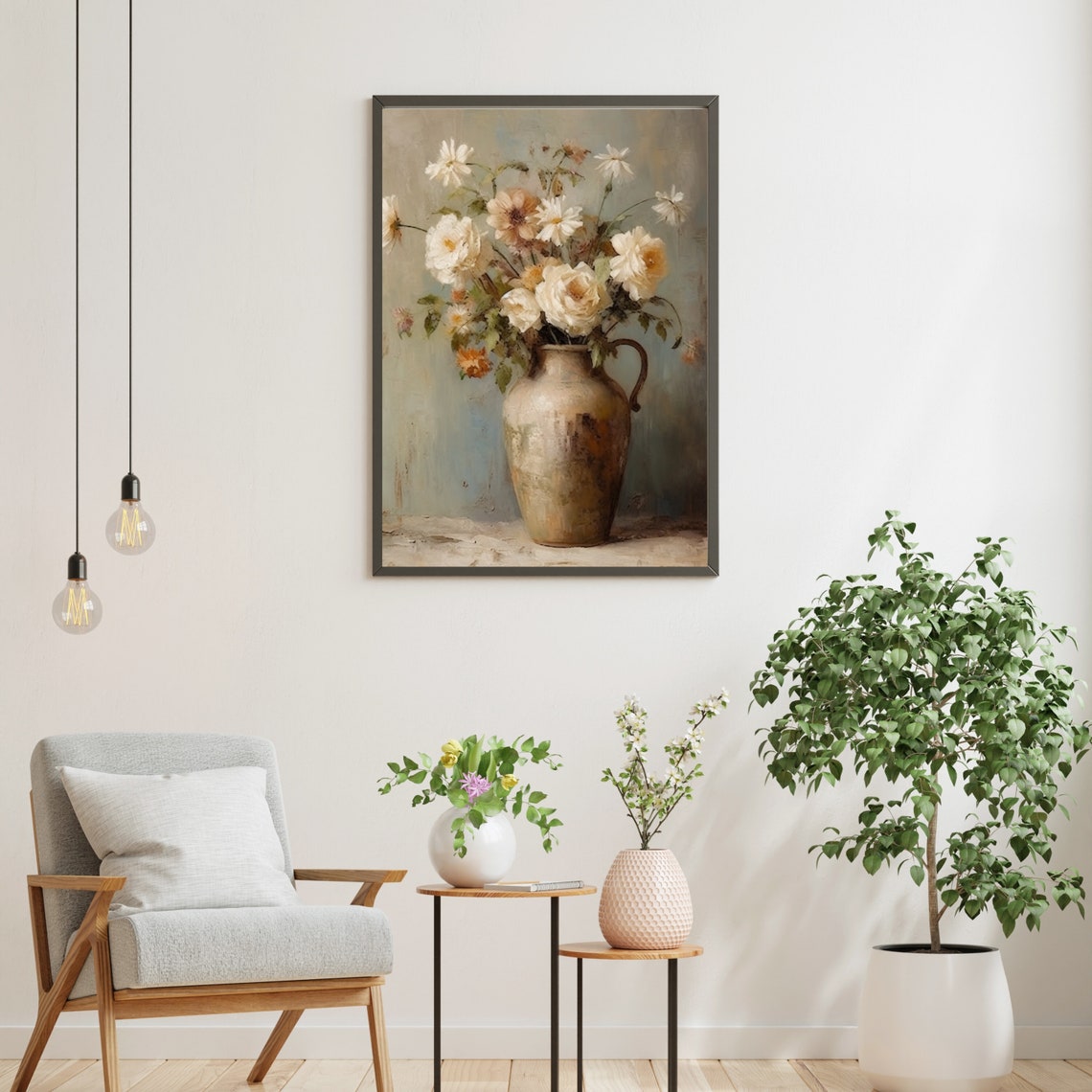 White Flowers in Rustic Vintage Jug Still Life Floral Poster - Image 5