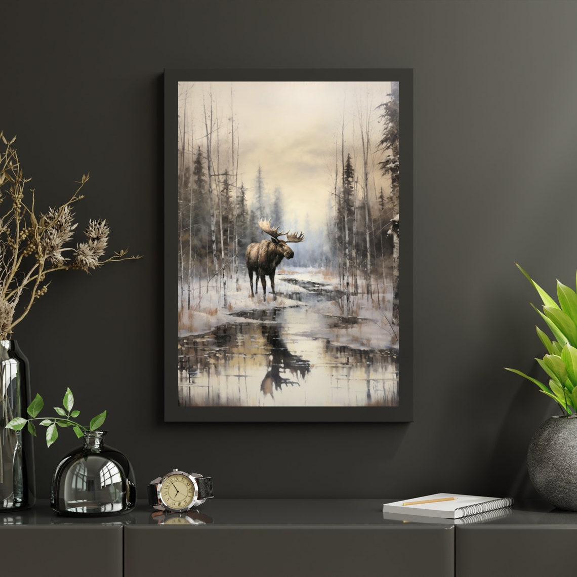 Majestic Moose In Snowy Forest By Still Water Winter Wildlife Poster - Image 4