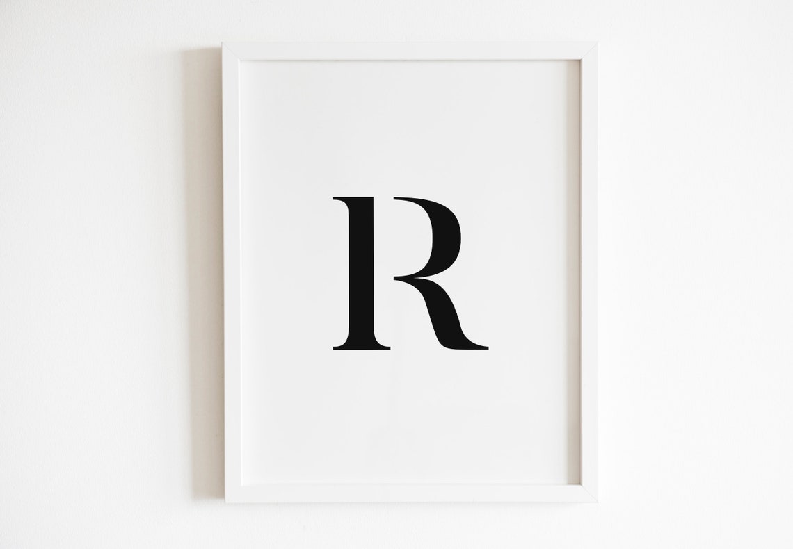 Elegant Black Serif Letter R Monogram Initial Minimalist Wall Art